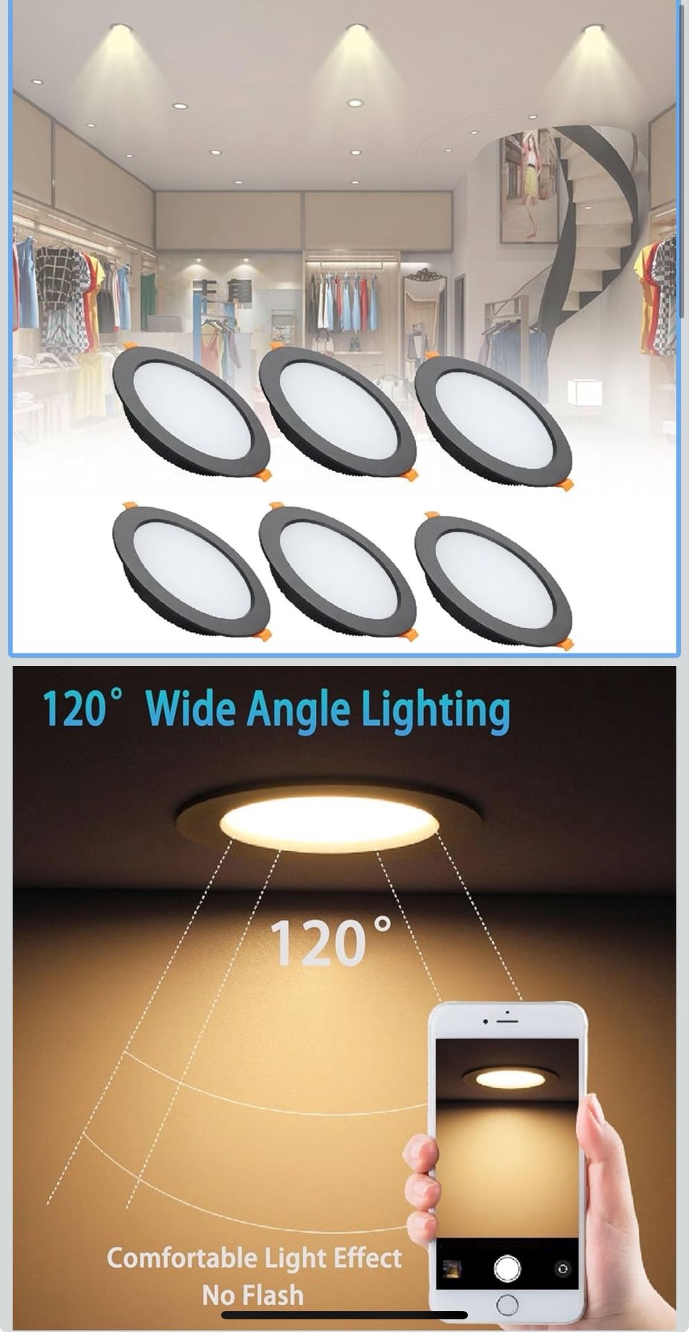 🔥Brand new🔥 5.7inch 6pack LED Panel Ceiling Lights, Ultra Slim Down Lamp, 24w 1440lm Recessed Lighting Bright White, 120° Wide Beam for Shopping Mal