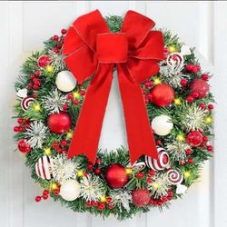 Lyacmy Christmas Wreath 20 Inch for Front Door Red Silk Bow Balls Berry New