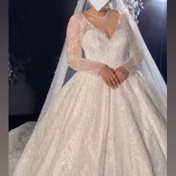 WEDDING DRESS WITH VEIL (READ DESCRIPTION)