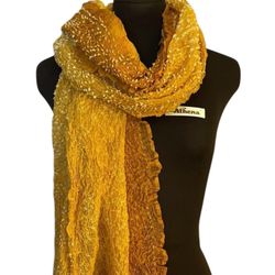 Sunrise Ombré Yellow To Orange India Cotton Puckered Texture Scarf/Shawl