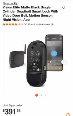 Shop Lockly Vision Elite Matte Black Single Cylinder Deadbolt Smart Lock With Video Door Bell, Motion Sensor, Night Vision, App