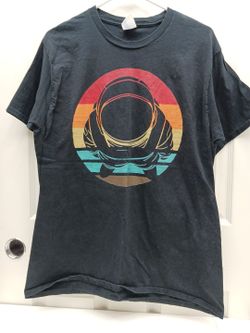 Unisex Large Retro Astronaut Graphic Tee Black Spacecore Y2K Streetwear