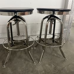 Pair of Restoration Hardware Swivel & Adjustable Bar Stools, Industrial Chic Inspired