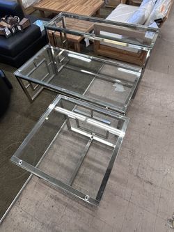 SALE Modern 3-Piece Glass & Metal Coffee Table Set - Nesting End Tables