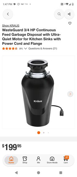 Kraus WasteGuard 3/4 HP Garbage Disposal