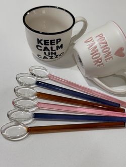 Colored Glass Spoons Set of 6 + 2 espresso mugs