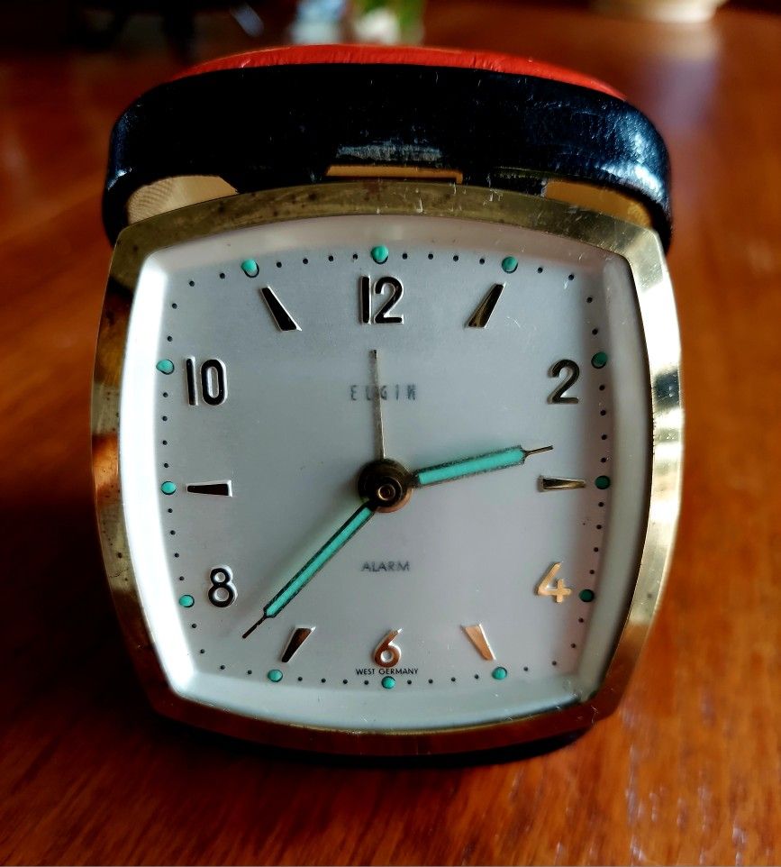 Vintage Elgin Travel Alarm Clock With Red Case
