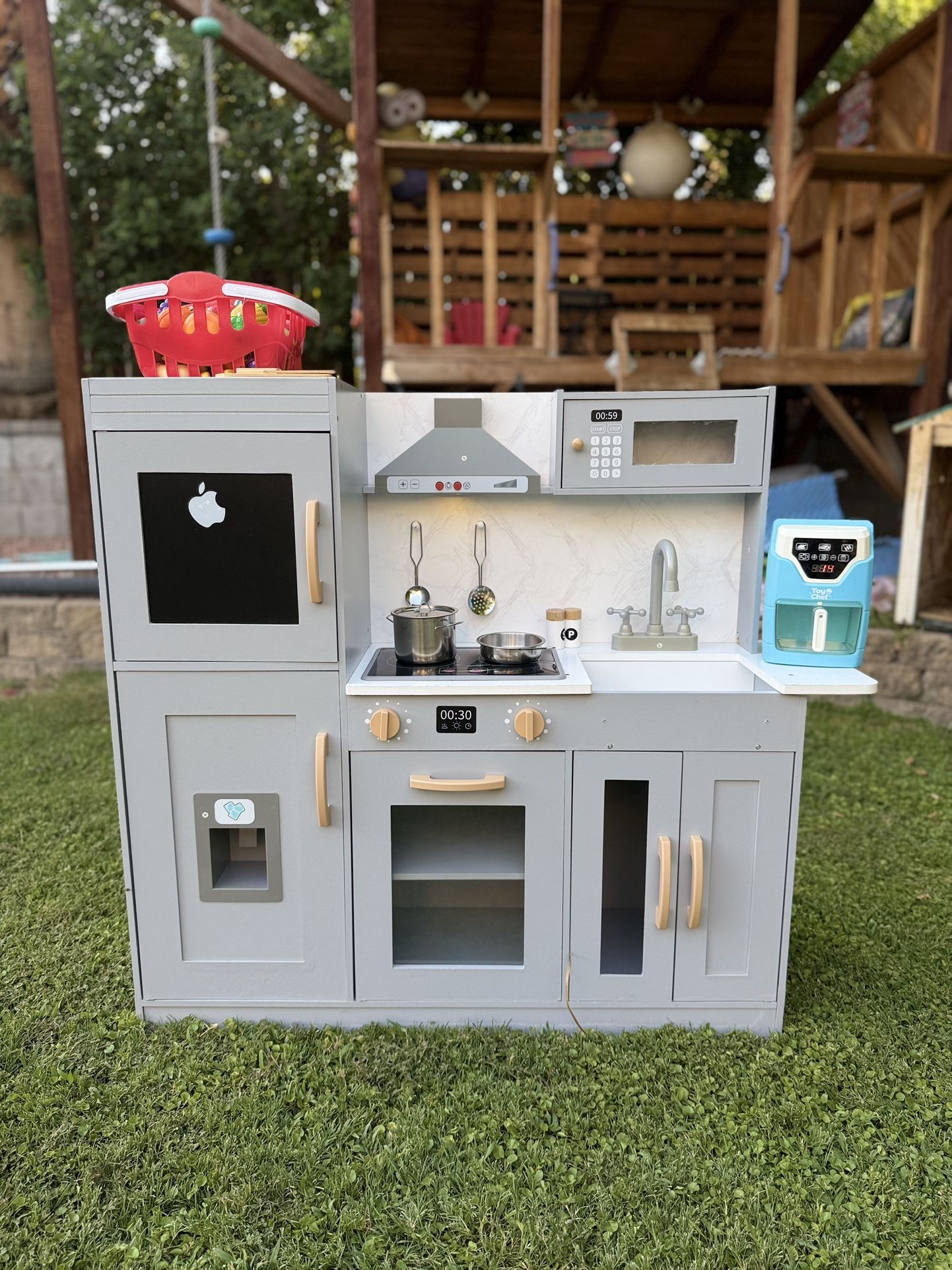 Wooden Play Kitchen with Accessories – Lights & Sounds