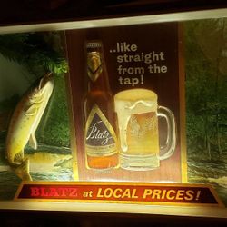 Vintage BLATZ Light Up Advertising Sign- Fishing scenery display