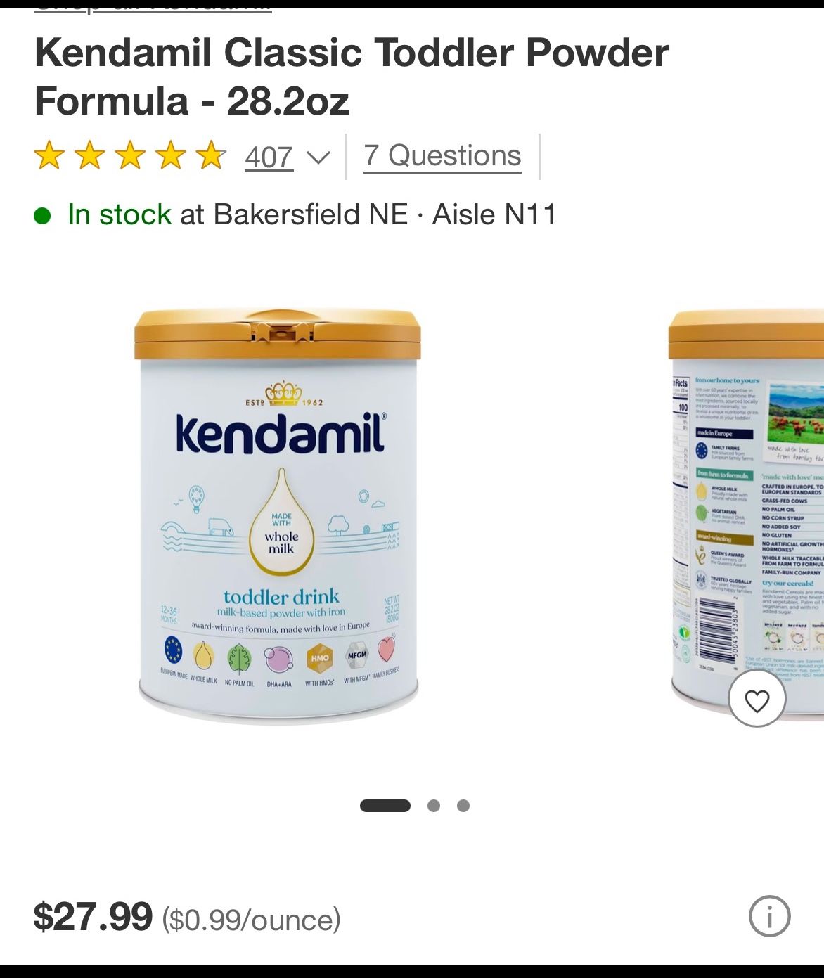 Kendamil Classic Toddler Powder Formula - 28.2oz