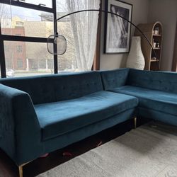 Teal Velvet Sectional Couch