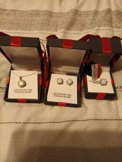 Lab Created Opal Sterling Silver Jewelry Set