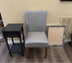 Grey Chair, Nightstand, and Mirror Rimmed Canvas Board
