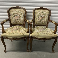 Italian Chateau d'Ax Spa French Louis XV Style Tapestry Armchairs  