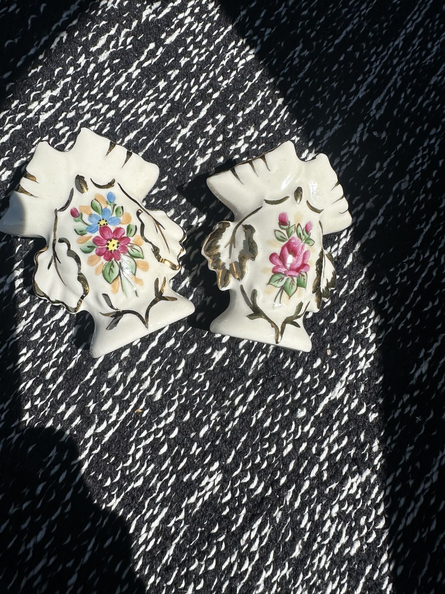 Two Vintage Weisley Minature Vases Floral Porcelain