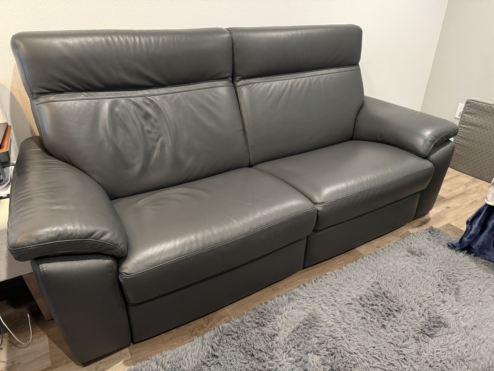 Power Reclining Sofa - Dark Grey Leather By Natuzzi