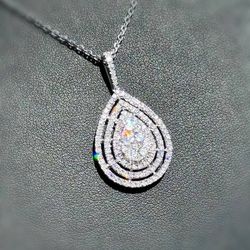 14k white gold 2.5CTW Natural Diamond Pear shape pendant & chain 18” Necklace