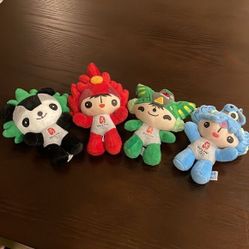 Beijing China 2008 Summer Olympics 4 Mascots Fire Fuwa Dolls Plush 7&quot; Beibei 