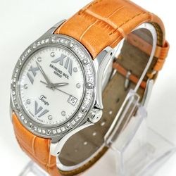 Raymond Weil Tango Diamond Bezel Mother of Pearl Dial Orange Leather Band Watch