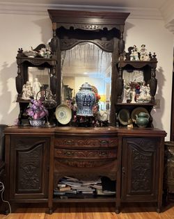 Antique Carved Sideboard with Mirror Display 