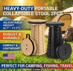 New Set of 2 Black and Khaki Collapsible Portable Stool - any height holds up to 400 lbs Sturdy and Durable