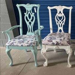 To Custom, White And Seafoam Green Thomasville And Chippendale Dining Chairs Upholstered