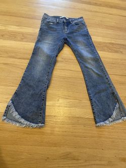 👖UD3000 Women Cropped Flare Jeans Destroyed Raw Hem
