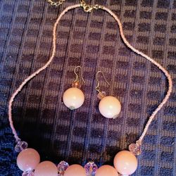 Vintage 1970s  Pink Necklace and Earring Set 