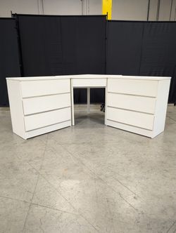 White Corner Desk and Three-Drawer Dresser Set Modern Minimalist Furniture