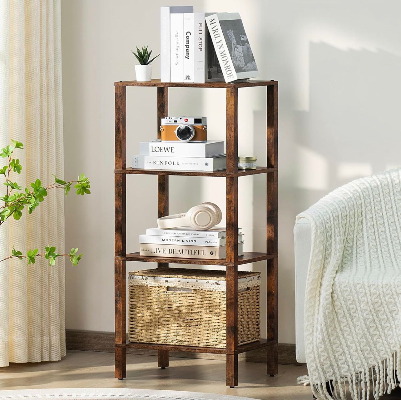 Wooden Bookshelf with Storage,