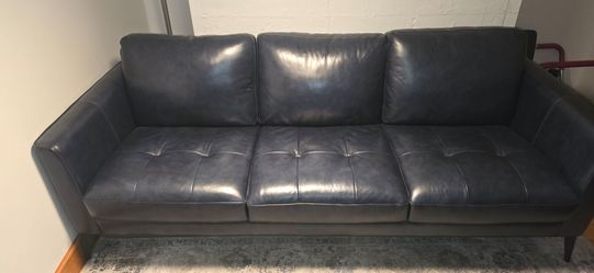 Dark Blue Leather Sofa