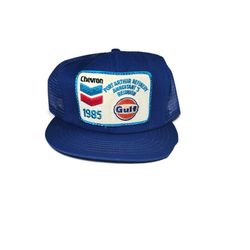 Vintage Chevron Oil Hat Gulf Trucker Mesh Cap Blue Snapback 1985 Made In USA