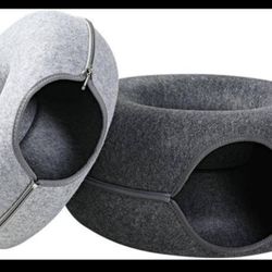 Two Cat Nest Donut Tunnel - Both Are Light Grey, 19.69"L x 19.69"W x 7.87"Th