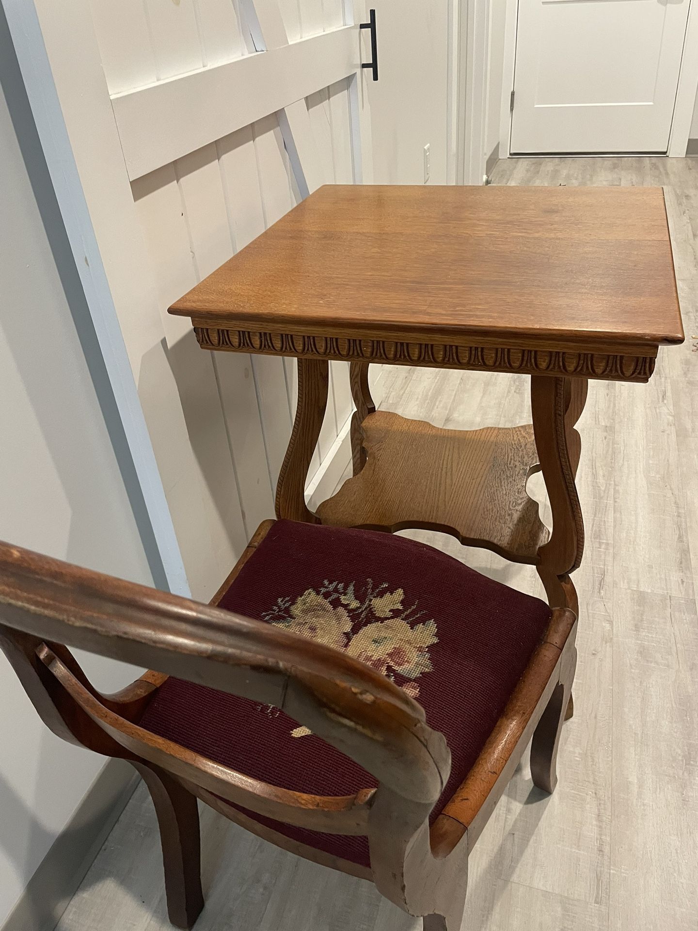 beautiful antique side table and chair