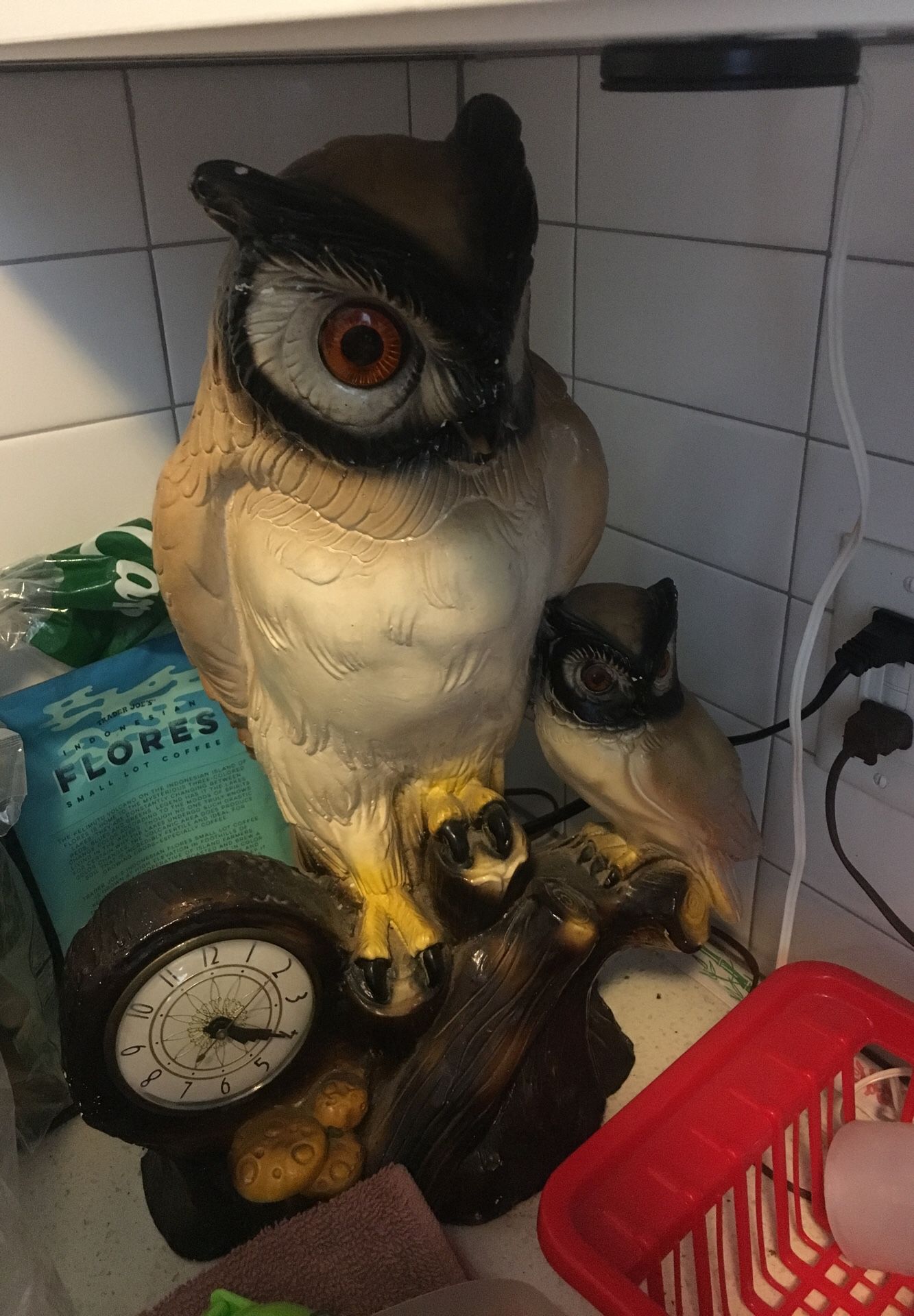 Antique vintage owl clock