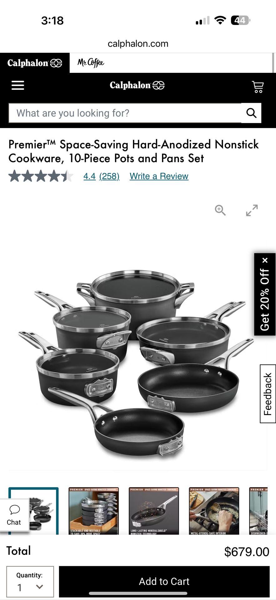 Premier™ Space-Saving Hard-Anodized Nonstick Cookware, 10-Piece Pots and Pans Set