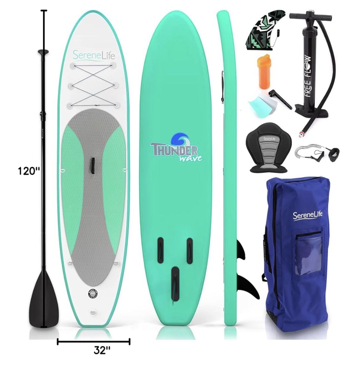 SereneLife Inflatable Stand Up Paddle Board with Premium SUP Accessories