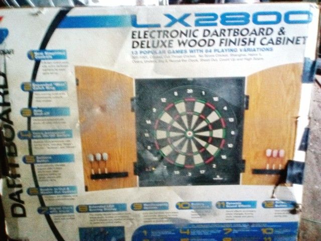 Electronic Dartboard Deluxe Wood Finish Cabinet
