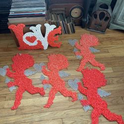 Vintage Melted Plastic Popcorn Valentine Decorations — Cherubs + LOVE (5-Piece Set)