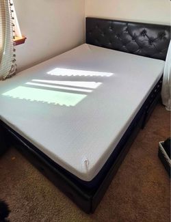 Queen Bed Frame with Tufted Headboard and Mattress