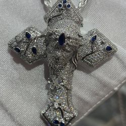 ✝️ 925 Silver Cross with Jesus Head Pendant & Rope Chain – 7.75 Ctw Moissanite ✝️