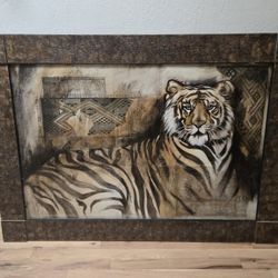 Original Bengal Tiger Painting Signed by McCavvit Framed Vtg 39x52"