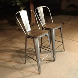 Set of 2 Carlisle Metal and Wood Bar Stools 29" Seat Height