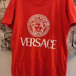 Red Versace T-shirt With White Logo.