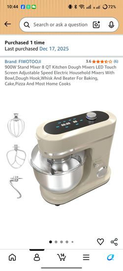 900W Stand Mixer 8 QT Kitchen Dough Mixers LED Touch Screen Adjustable Speed Electric Household Mixers With Bowl,Dough Hook,Whisk And Beater For Bakin