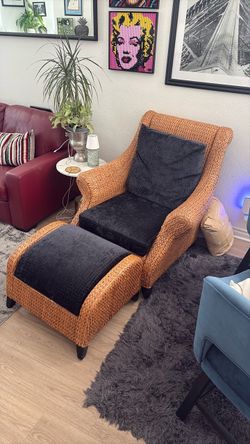 Palecek Big Daddy Wicker Lounge Chair + Ottoman – Early 2000s