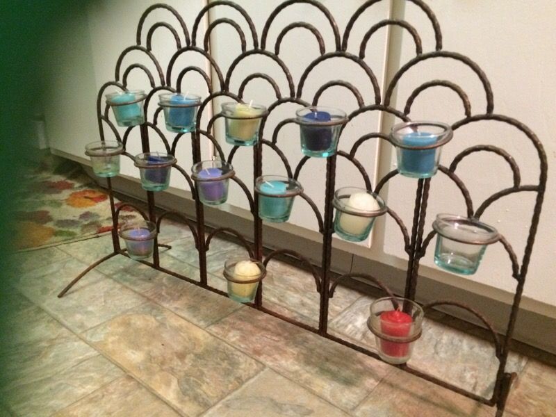 Wrought iron candle holder fireplace screen