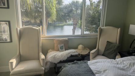 Living Room Chair Two (2) Wingback Chair Spectacular Pair of Beige Classic Wingback Armchair – Beige Upholstery-OPORTUNITY BOTH FOR ONLY $400 very cle