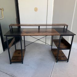 New In Box 59x24x30 Inch Tall Rustic Brown Office Computer Desk Table With Side Shelf
