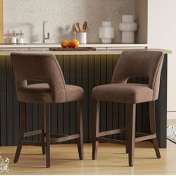 Bar Stools Set of 2, 26" Upholstered Counter Height Bar Stools,Modern Counter Stools with Wood Legs for Kitchen Island Dining Room Bar,Brown